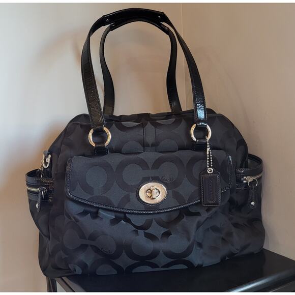 Coach Black Signature Sateen Diaper Bag With Pad Tote Bag Large A0969-13629 EUC - Picture 14 of 16